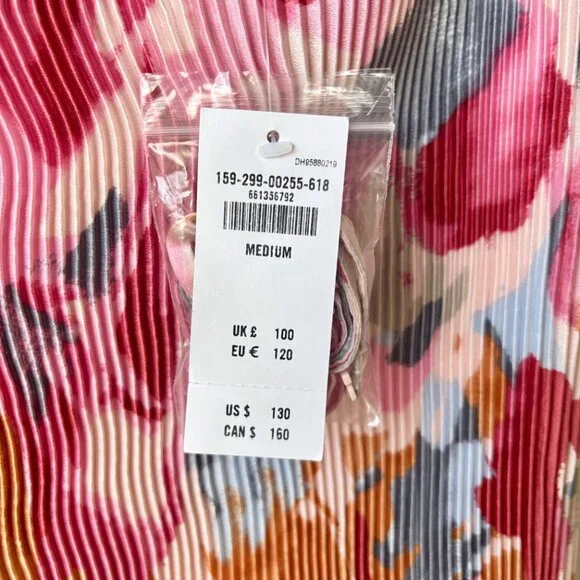 NWT A&F Giselle Pleat Release Satin Midi Dress Pink Pattern Multicolor Medium - Picture 15 of 15